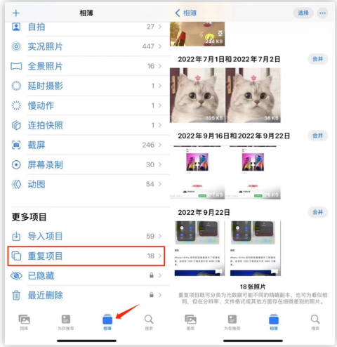 江北苹果手机维修分享iOS 16 中相册重复项目功能使用方法 